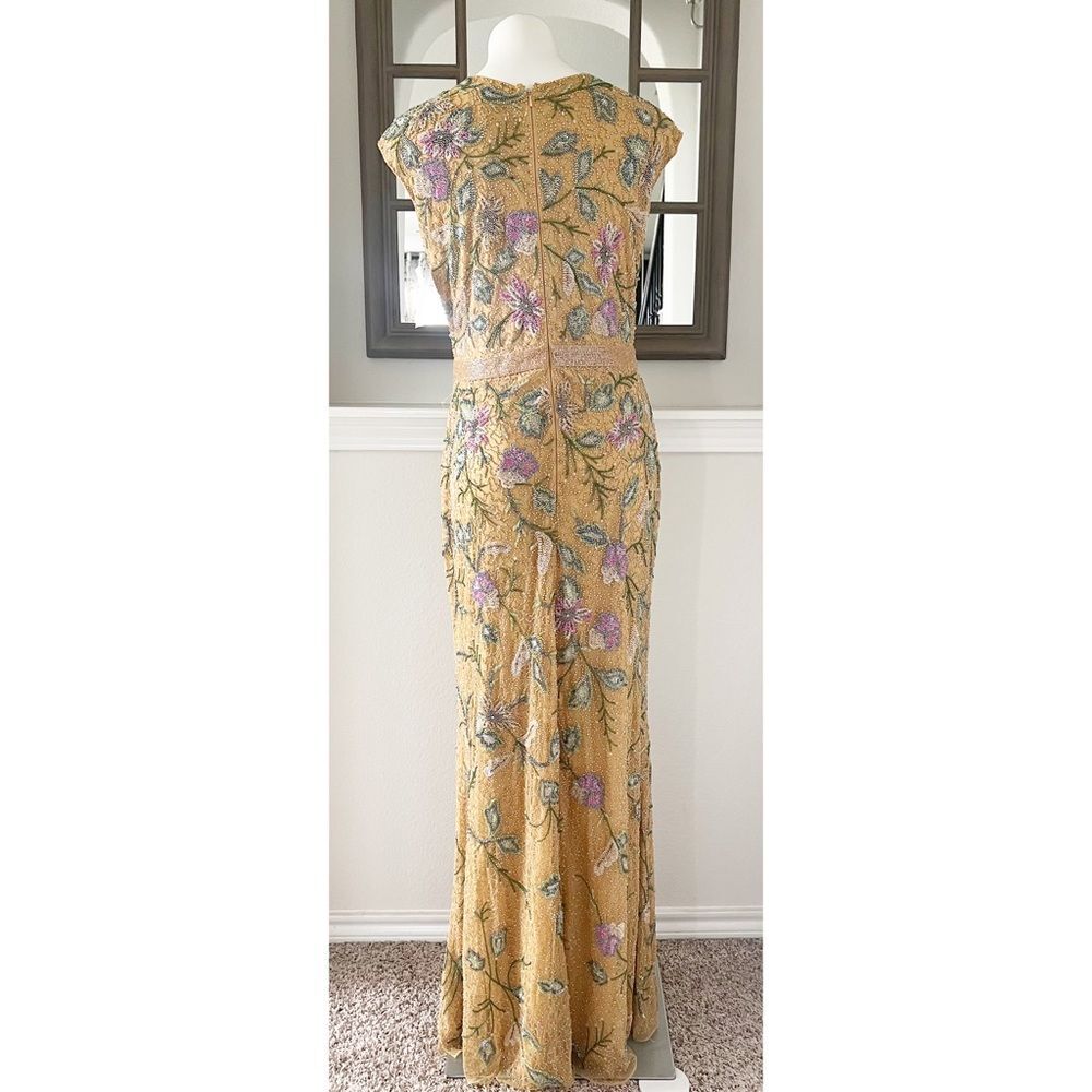 Mac Duggal Beaded Floral Gown Formal Dress, Mustard Yellow, New, Size 10 - Picture 7 of 15